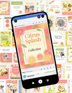 Citrus Splash Canva Instagram Social Media Templates with one phone and a sample template