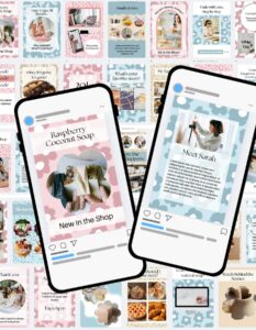 Crafted Bliss Canva Instagram Social Media Templates with one phone and a sample template