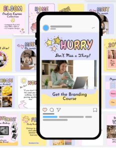 Creative Expression (pink) Canva Instagram Social Media Templates with one phone and a sample template