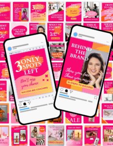 Glow Up (bright pink) Canva Instagram Social Media Templates with one phone and a sample template