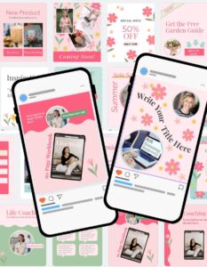 Summer Garden Canva Instagram Social Media Templates with two phones for a sample template